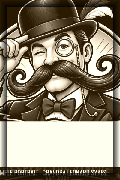 Grandpa Leonard Sykes “The Elder Statesman” — Silver Stach mustache (AI Legend edition)